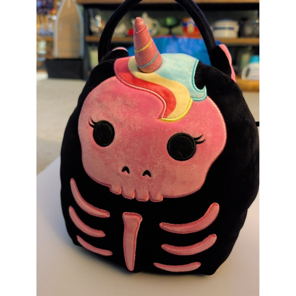 Squishmallow Sketlana Skeleton Unicorn Halloween Candy Treat Pail Bag Plush...
